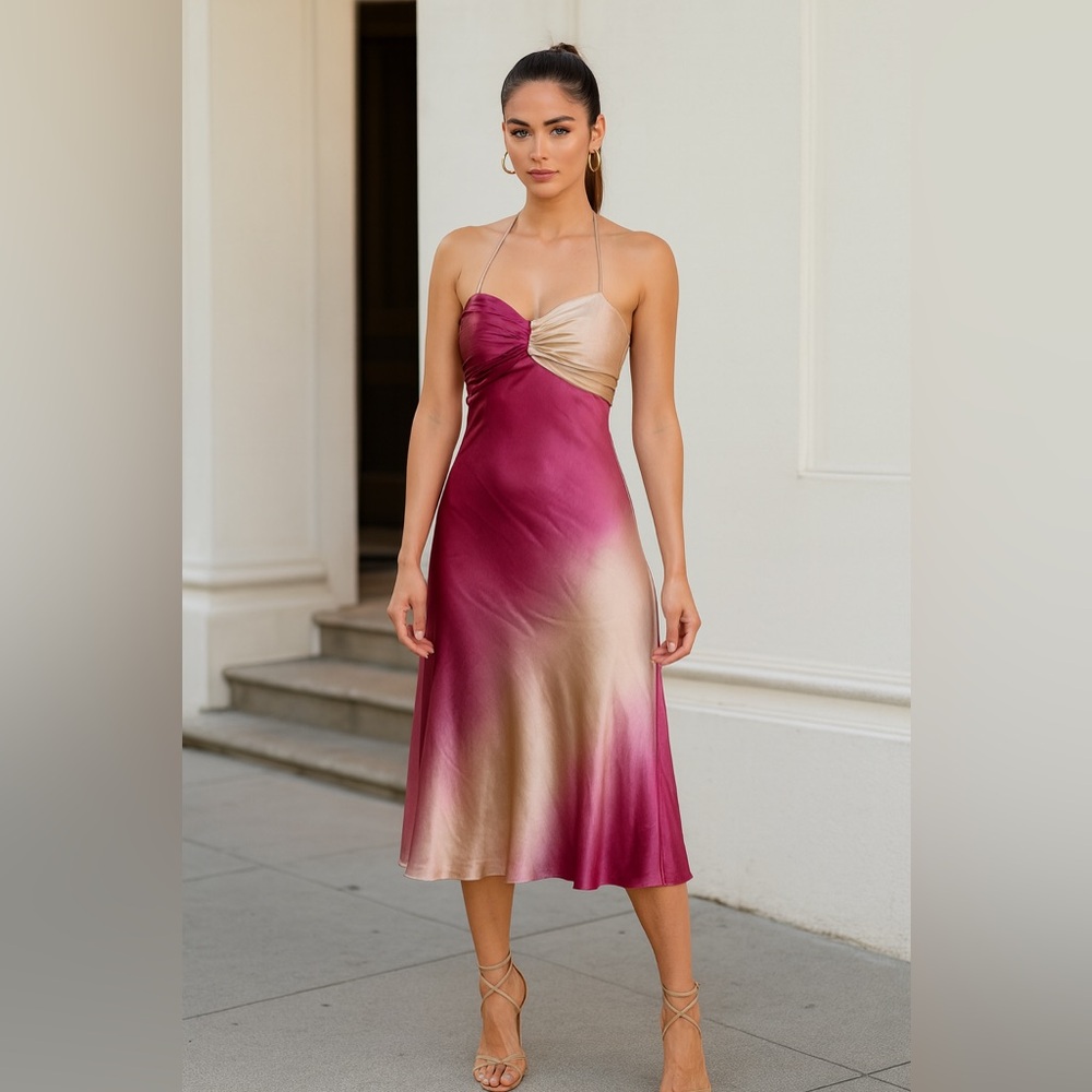 max&cleo ombre midi Halter Silk Midi Fairy Dress prom formal‎ party Y2k size 6